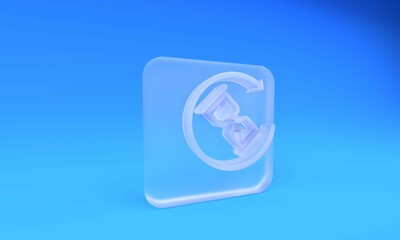 Poster - frosted glass waiting icon isolated on blue background. wait time icon. hourglass clock. square fros
