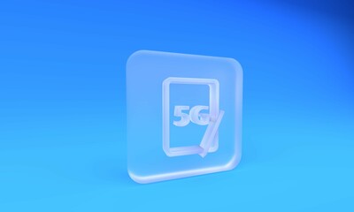 Poster - frosted glass graphic tablet with 5g wireless internet wifi icon isolated on blue background. global