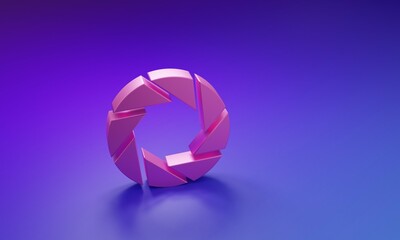 Poster - Pink Camera shutter icon isolated on purple-blue background. Minimalism concept. 3D render illustration