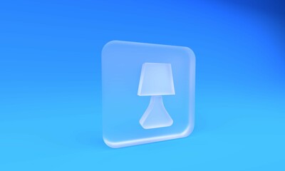 Poster - Frosted glass Table lamp icon isolated on blue background. Desk lamp. Square frosted glass button. 3D render illustration