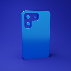 Fototapete - Blue Smartphone, mobile phone icon isolated on blue background. Minimalism concept. 3D render illustration