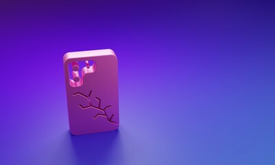 Poster - Pink Smartphone with broken screen icon isolated on purple-blue background. Shattered phone screen icon. Minimalism concept. 3D render illustration