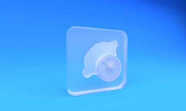 Frosted glass Lemon icon isolated on blue background. Square frosted glass button. 3D render illustration