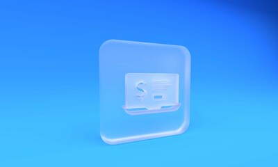 Poster - Frosted glass Laptop with dollar icon isolated on blue background. Sending money around the world, money transfer, online banking, financial transaction. 3D render illustration