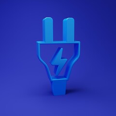 Poster - Blue Electric plug icon isolated on blue background. Concept of connection and disconnection of the electricity. Minimalism concept. 3D render illustration