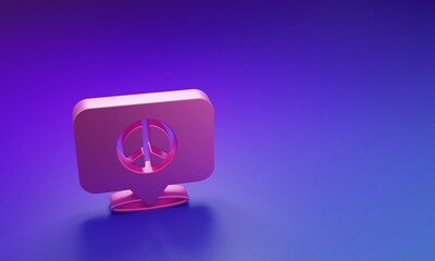 Fototapete - Pink Location peace icon isolated on purple-blue background. Hippie symbol of peace. Minimalism concept. 3D render illustration