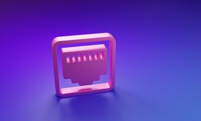 Poster - pink network port - cable socket icon isolated on purple-blue background. lan, ethernet port sign. l