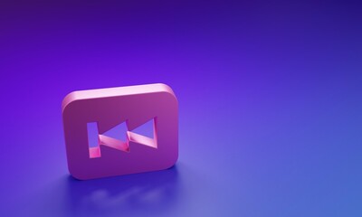 Poster - Pink Rewind button icon isolated on purple-blue background. Minimalism concept. 3D render illustration