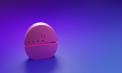 Poster - Pink Kitchen timer icon isolated on purple-blue background. Egg timer. Cooking utensil. Minimalism concept. 3D render illustration