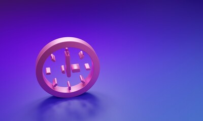 Poster - Pink Clock icon isolated on purple-blue background. Time symbol. Minimalism concept. 3D render illustration