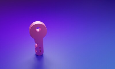 Poster - Pink House key icon isolated on purple-blue background. Minimalism concept. 3D render illustration