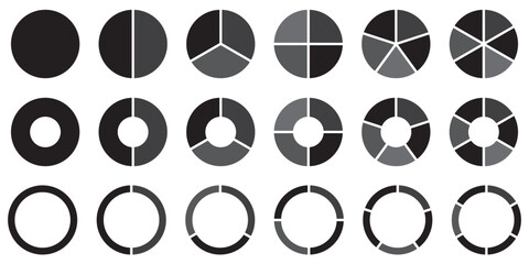 Poster - Circle division infographic icon set. Pie chart divided. Color circle pie chart diagram. Infographic wheel segment and fraction. Eps 10
