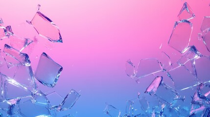 Poster - Shards of glass float against pink and blue gradient background. Great for symbolizing brokenness, resilience, or abstract concepts.