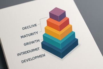 Poster - Colorful Stacked Blocks Representing Business Development Stages with Labels and Chart Elements