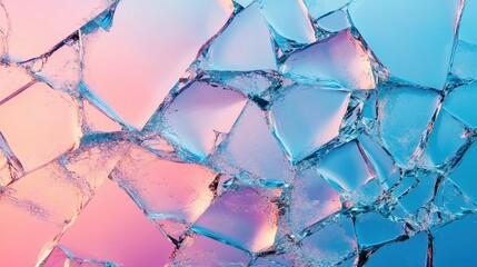 Poster - Irregular shards of glass are connected, lit with pink and blue gradients. Use it for background, texture, or symbolizing brokenness and vulnerability.