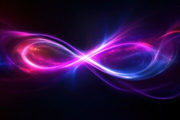 Poster - Glowing infinity symbol on a dark background, pink and blue light streams. Great for science, technology, or abstract designs with cosmic space themes.