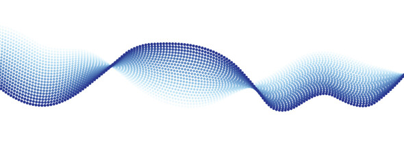 Poster - flowing dots particles wave pattern blue isolated on white background. vector in concept of technolo