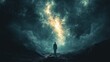 © Fana Art - Man observing nebula in night sky from mountain peak