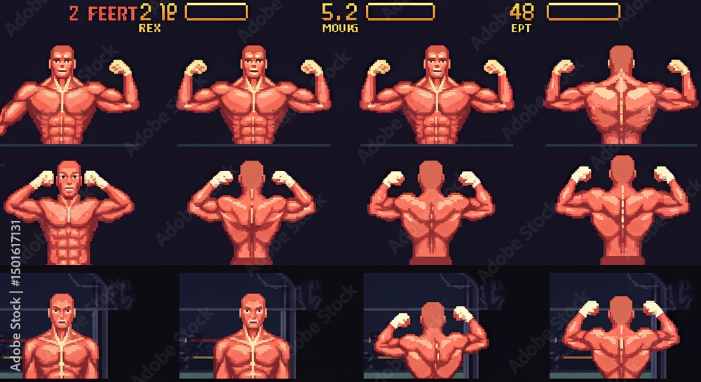 Ilustración de Stock Pixel Art Boxer Spritesheet: Muscular Fighter ...
