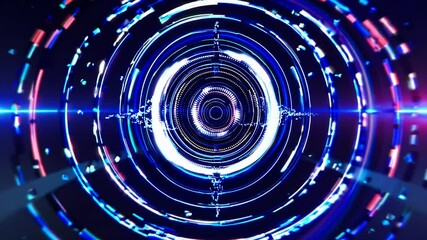 Poster - Glowing concentric circles rotate, pulsate, and emit light particles, creating a dynamic and futuristic heads-up display (hud) interface with a mesmerizing visual effect