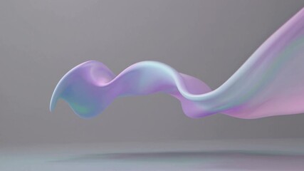 Poster - Iridescent holographic fabric gracefully flowing and undulating against neutral gray, dynamically transforming shape and color with fluid, elegant movement
