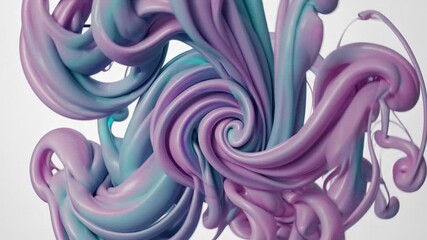 Fototapete - Vibrant turquoise and pink pigments merging dynamically, generating mesmerizing swirling patterns against pristine white background with fluid movement and color interaction