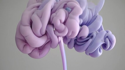 Poster - Vibrant purple and blue ink elegantly dancing, merging into ethereal cloud-like patterns while dispersing softly through transparent water against pristine white background