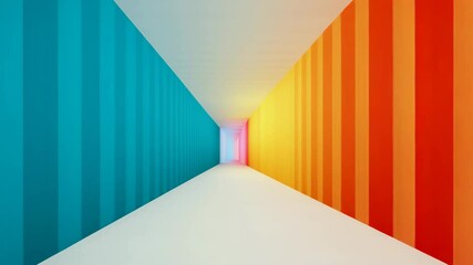 Poster - Light travels through a long corridor with colorful striped walls, creating a captivating visual journey through various color combinations