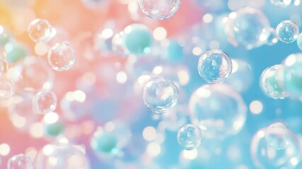 Poster - Multiple transparent bubbles of varying sizes float gently against a soft, pastel-colored background, creating a dreamy and ethereal atmosphere