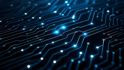 Fototapete - Abstract Circuit Board Glowing Blue Technology Background