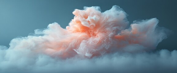 Fototapete - Abstract Peach and White Cloud Formation Against Teal Background