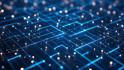 Fototapete - Abstract Network Connections Glowing Blue Lines and Nodes on Dark Background