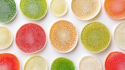 Poster - Colorful and Artistic Arrangement of Decorative Plates with Intricate Patterns and Vivid Colors on a White Background