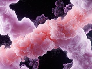 Poster - Ethereal Pink and Purple Cloud Abstract with Soft Textures and Surreal Swirls in Dark Background