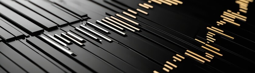 Poster - Abstract black and gold design with shiny lines and patterns creating a modern artistic background