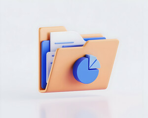 Poster - 3D Render of a Data Folder with Pie Chart Icon