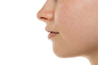 © vladimirfloyd - Close-up profile view of smooth facial skin, highlighting nose and lips. Minimal, clean aesthetic showcasing natural beauty and skincare details