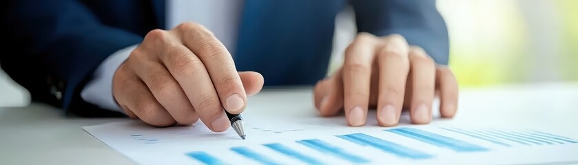 Poster - Business Professional Analyzing Graphs and Charts on Documents in Office Setting with Focused Expression