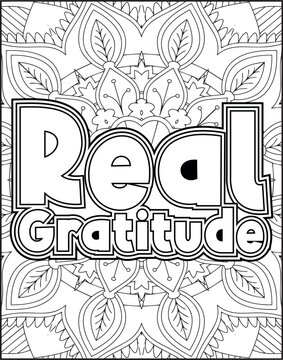 Gratitude Motivational Quote Coloring Page for Adults.