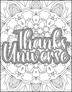 Gratitude Motivational Quote Coloring Page for Adults.