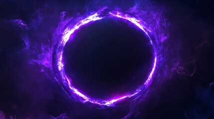 Poster - Galaxy-themed frame with glowing nebula clouds and star fields around the edges, deep space tones of purple and blue, cosmic fantasy vibe, black center for copy space