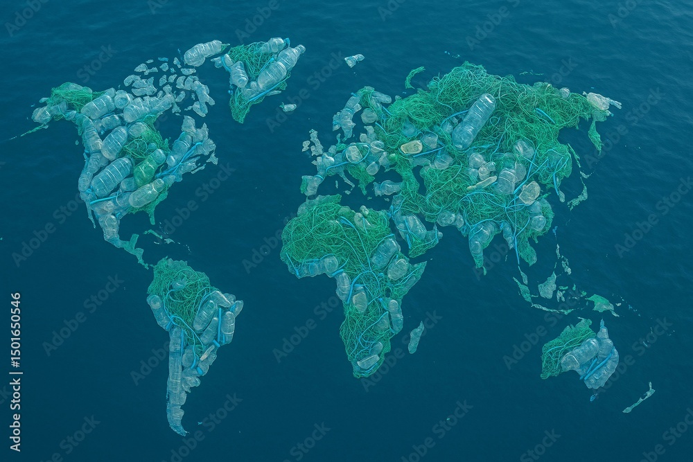 World Map Made from Ocean Plastic Waste Highlighting Pollution Crisis ...