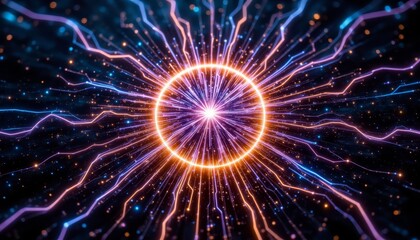 Poster - Dynamic explosion of blue and orange with sparks, a vibrant energetic visual for creative projects
