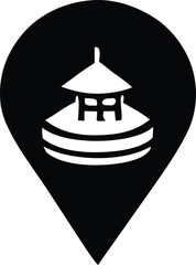 Poster - Black and white location pin icon featuring a pagoda structure