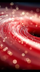 Poster - Abstract red spiral resembling a galactic vortex made of glowing threads and glittering particles