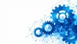© ANGEL6395 - Gears engineering mechanics industrial watercolor concept. Abstract blue gears on a white background with geometric shapes.