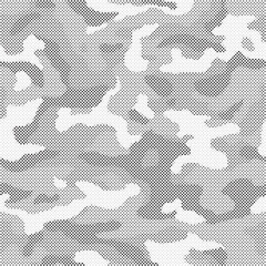 Leinwandbilder - Abstract halftone seamless camouflage pattern. Repeating digital dotted hexagonal camo military texture background. Abstract modern fabric textile ornament. Vector illustration.
