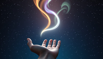 Wall Mural - Hand gently cradling the glowing earth, a solitary star illuminating the vast blue universe