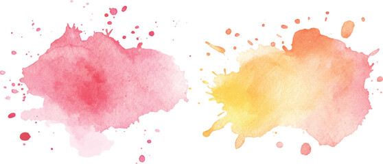 Poster - Colorful watercolor brush strokes vector. set of paint splatter illustration. Pink, orange, yellow, watercolor brush strokes isolated on white background.