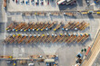Aerial view of industrial area with trucks and containers in urban logistics, Poblats Maritims, Valencia, Spain.